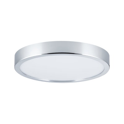 Round LED ceiling light with chrome frame and white diffuser for modern indoor lighting