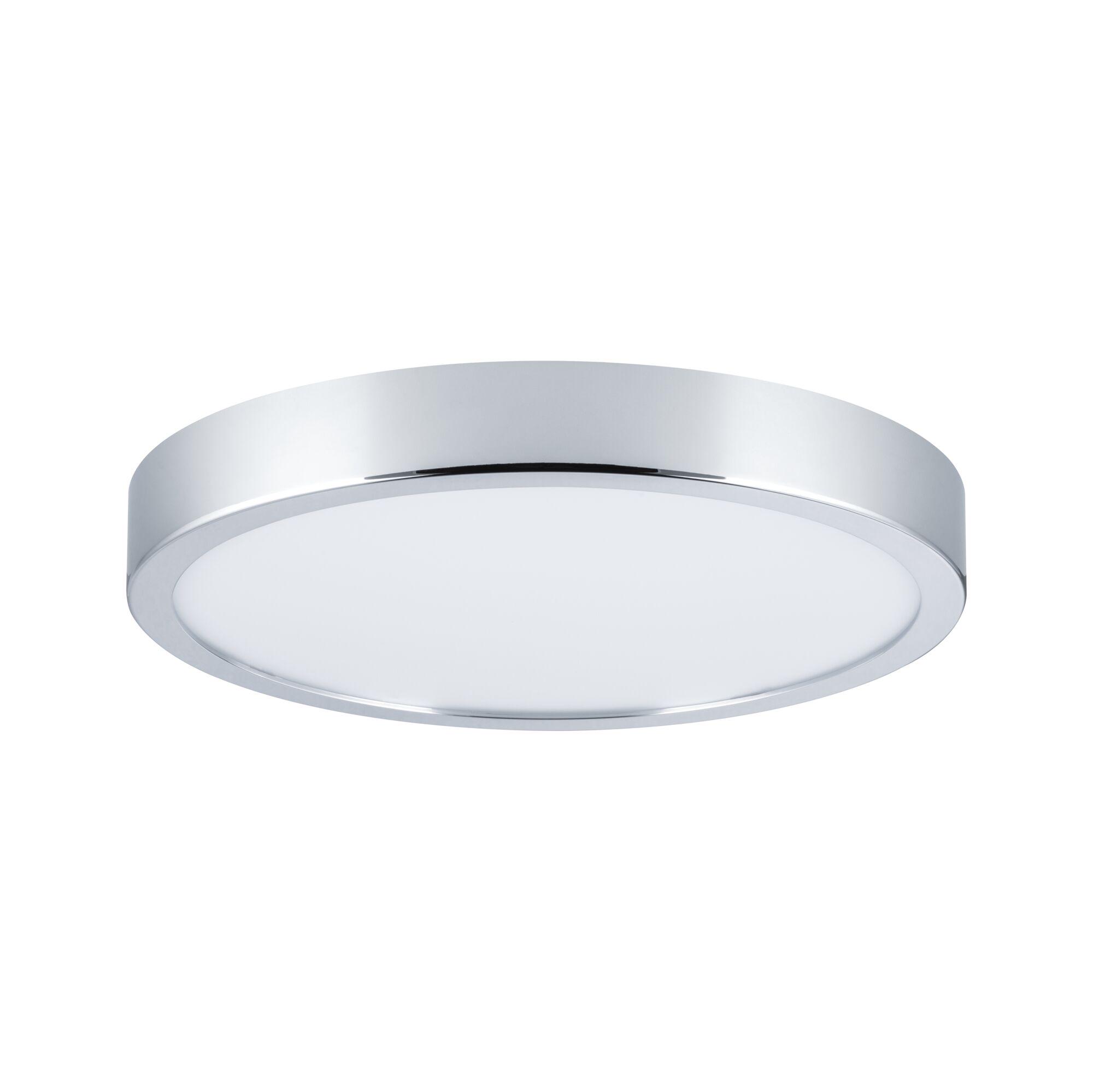 Round ceiling light with chrome frame and white plastic diffuser for modern indoor lighting