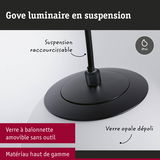 Luminaire suspendu noir avec verre opale dépoli, matériau haut de gamme, suspension raccourcissable, IP44