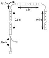 Teknisk tegning med mål af et USB-forlængerkabel på 1,2 m længde og 0,6 m sideafsnit.