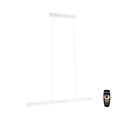 Moderne weiße LED-Pendelleuchte aus Metall mit Fernbedienung für dimmbares Licht und Farbwechsel