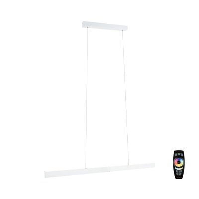 Modern white metal LED pendant light with remote control for adjustable brightness