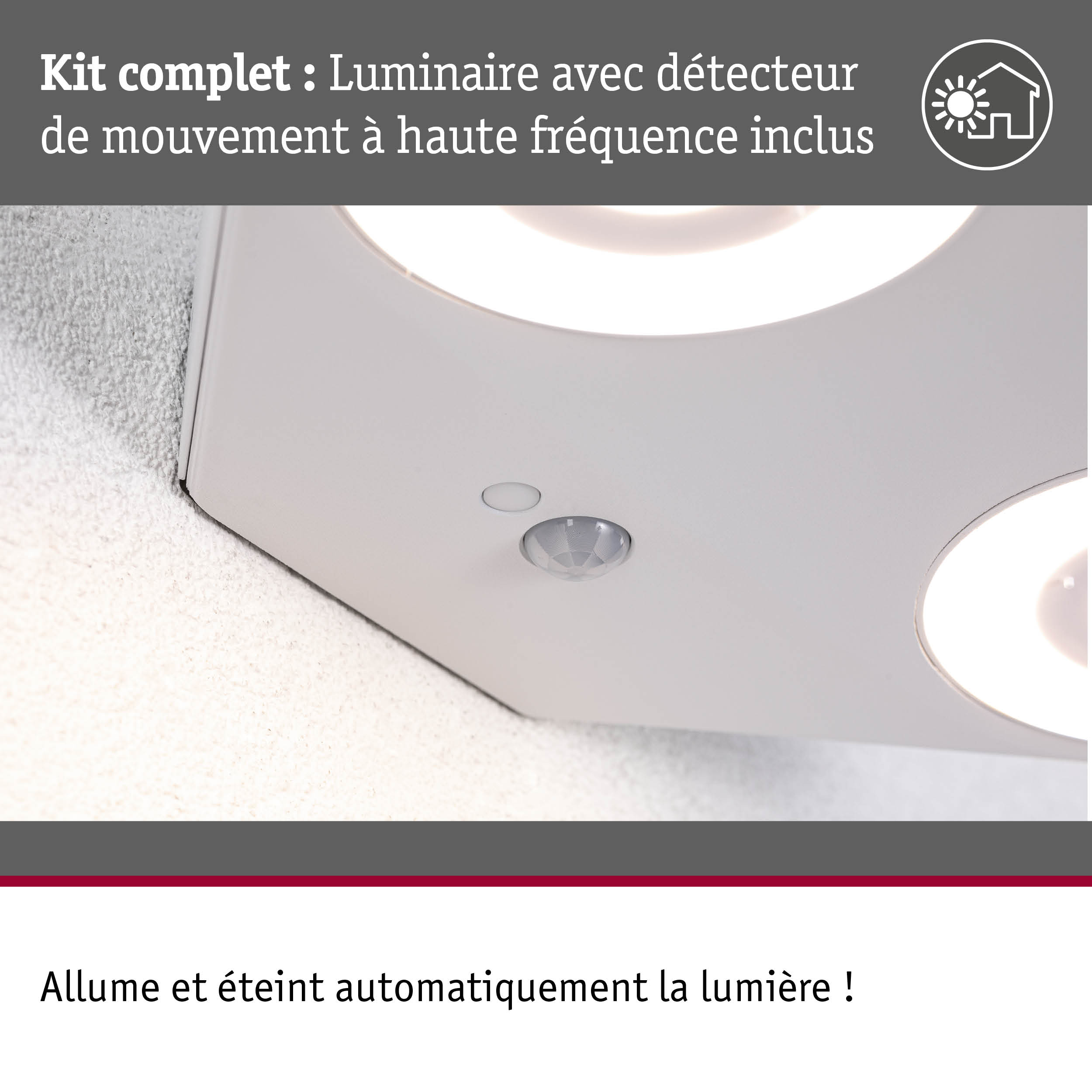 Luminaire LED blanc avec détecteur de mouvement haute fréquence pour allumage et extinction automatiques