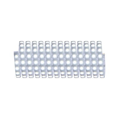 Flexible LED strip with white LEDs on adhesive tape for versatile lighting solutions.
