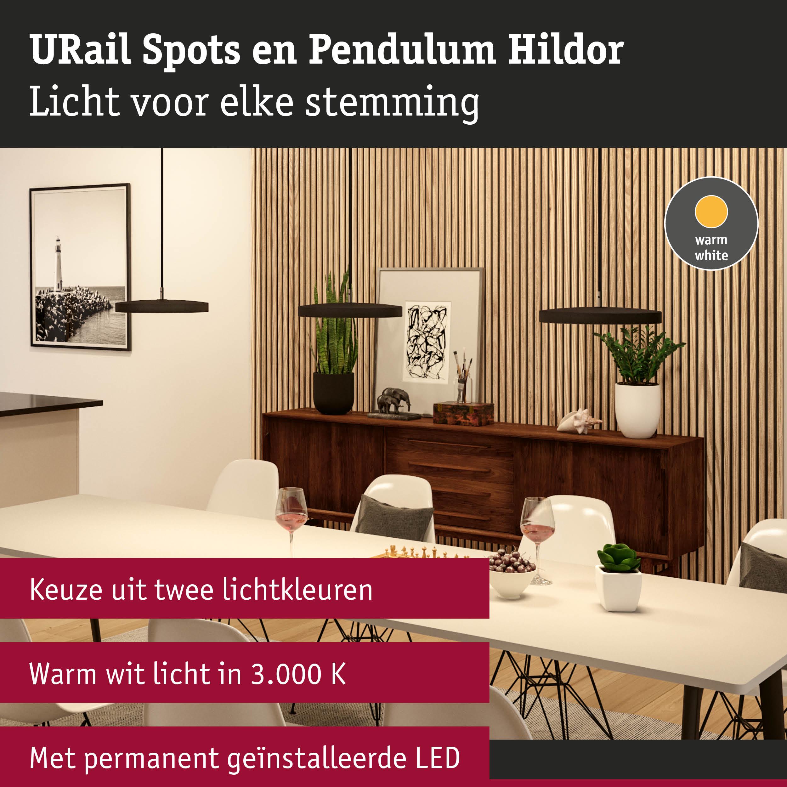 Moderne zwarte URail Spots Hildor pendelverlichting met warm wit LED-licht boven eettafel