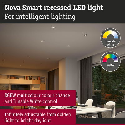 Nova Smart recessed LED light with RGBW color change and tunable white for adjustable intelligent lighting