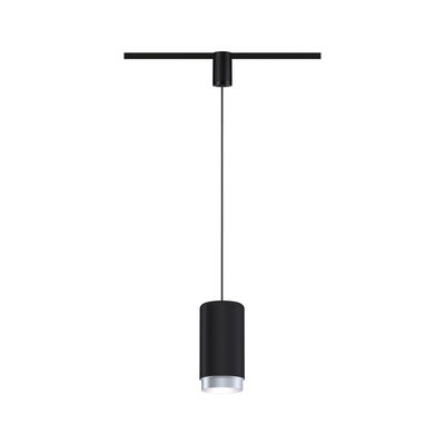 Black metal LED pendant light with cylindrical design and silver edge for modern indoor lighting