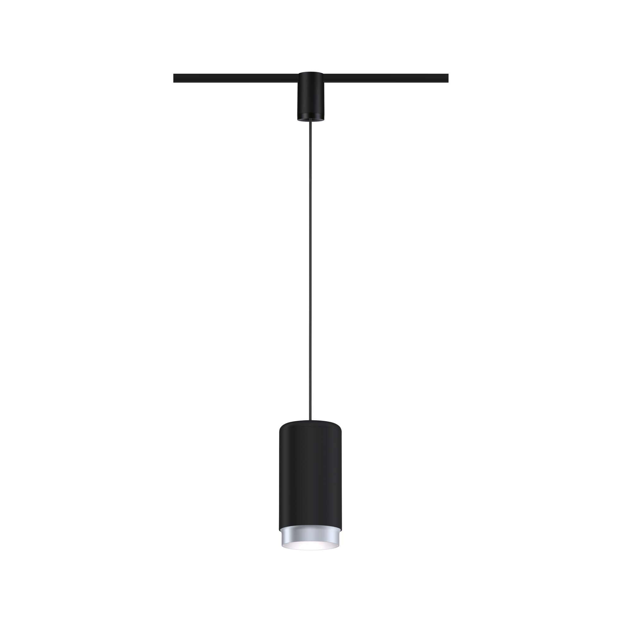 Zwarte metalen LED-hanglamp met cilindrisch ontwerp en zilveren rand voor moderne binnenverlichting
