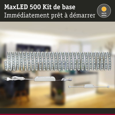 Kit MaxLED 500 bande LED avec lumière blanc chaud et alimentation pour installation facile