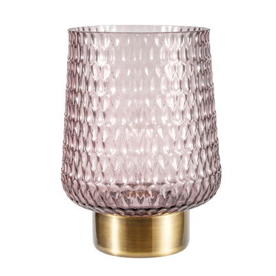 Abat-jour décoratif en verre rose texturé avec base en métal doré pour éclairage intérieur élégant
