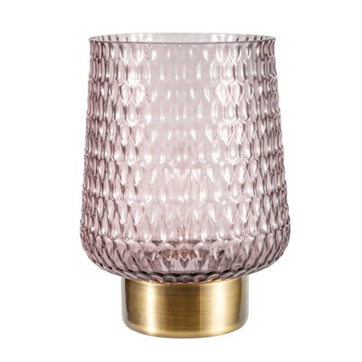 Decoratieve lampenkap van roze gestructureerd glas met gouden metalen voet voor sfeerverlichting