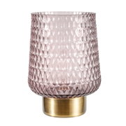Pink textured glass candle holder with gold metal base for stylish home decoration