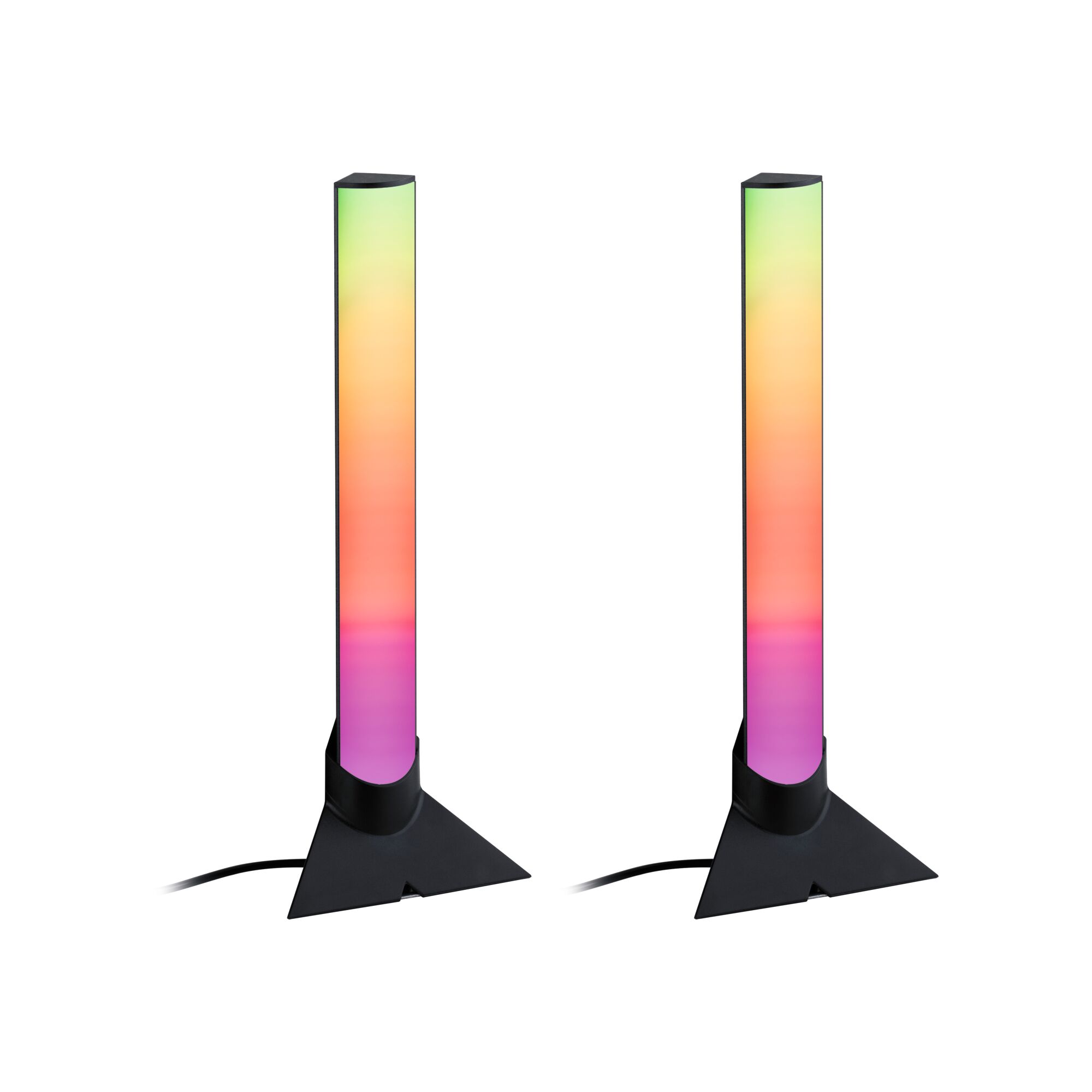 Deux lampes sur pied LED fines avec base en plastique noir et dégradé de couleurs pour éclairage d'ambiance
