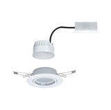 White LED recessed spotlight with metal clips and connector cable for energy-efficient lighting