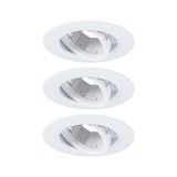 Three white plastic recessed spotlights with adjustable inserts for flexible LED lighting solutions