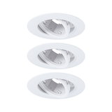 Three white plastic recessed spotlights with adjustable inserts for flexible LED lighting solutions