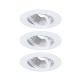 Three white plastic recessed spotlights with adjustable inserts for flexible LED lighting solutions