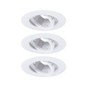 Three white plastic recessed spotlights with adjustable inserts for flexible LED lighting solutions