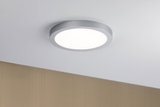 Round ceiling light with silver aluminum frame and white diffuser for modern room lighting