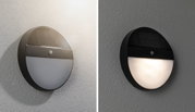 Applique murale solaire ronde noire avec détecteur de mouvement, vue jour et nuit