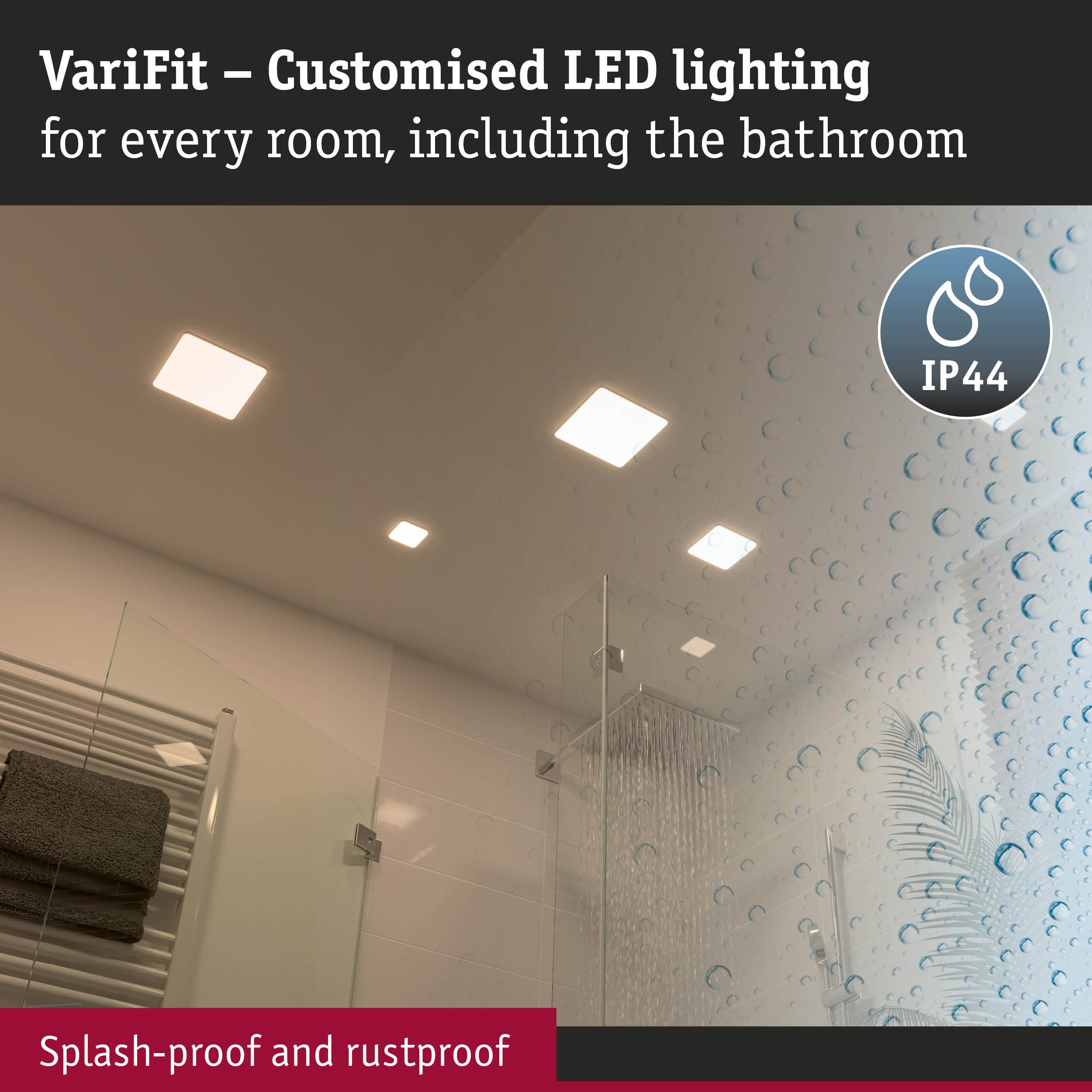 VariFit white LED ceiling lights splash-proof and rustproof, ideal for bathroom lighting solutions