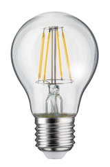 Klassische LED-Glühbirne mit transparentem Glas und silberner Fassung für energiesparende Beleuchtung
