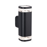 Sort aluminium væglampe med klare akryldele øverst og nederst, moderne LED udendørsbelysning