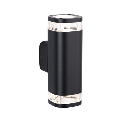 Sort aluminium væglampe med klare akryldele øverst og nederst, moderne LED udendørsbelysning