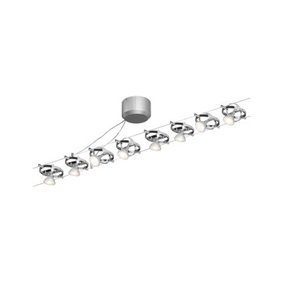 Moderner Seilstrahler mit acht verstellbaren LED-Spots in Chrom für flexible Raumbeleuchtung