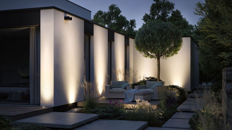 Moderne Plug & Shine LED-Außenleuchte in Schwarz mit warmweißem Licht für Gartenbeleuchtung