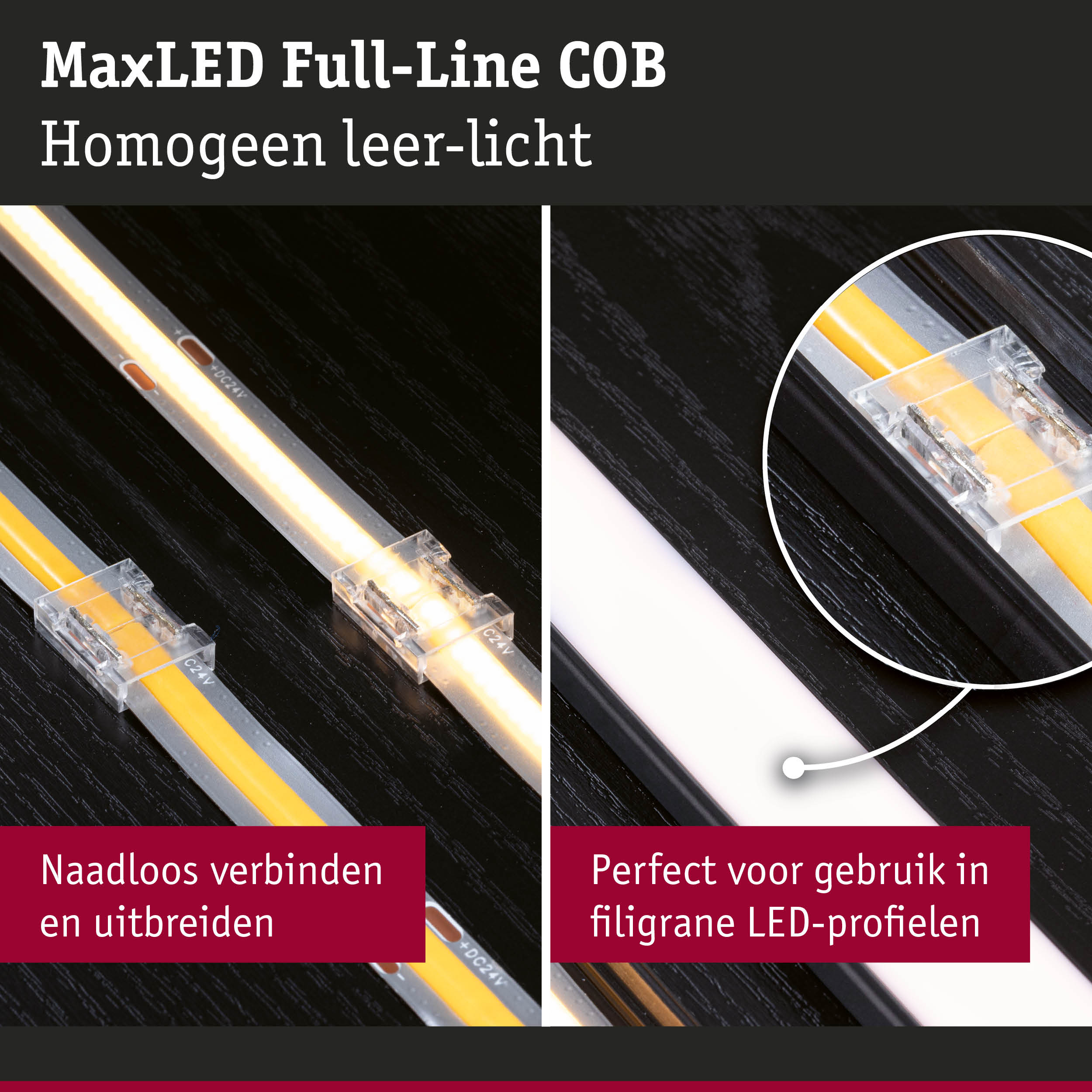 MaxLED Full-Line COB LED-strip met naadloze verbindingen, perfect voor filigrane LED-profielen