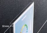Blue Paulmann LED touch panel with colorful control and 10 mm gap to black wall for lighting control
