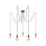 Suspension noire moderne avec cinq ampoules et câbles longs pour un éclairage flexible