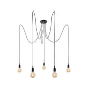 Modern black pendant light with five bulbs and long cables for stylish living room lighting