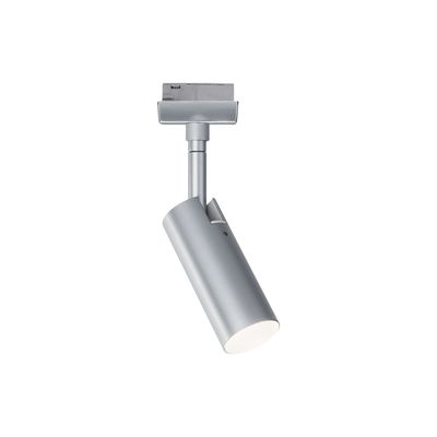 Spot LED moderne en métal argenté pour rails, idéal pour éclairage d'accentuation intérieur