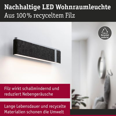 Nachhaltige LED-Wohnraumleuchte aus schwarzem Filz mit schallmindernder Wirkung und Recyclingmaterial
