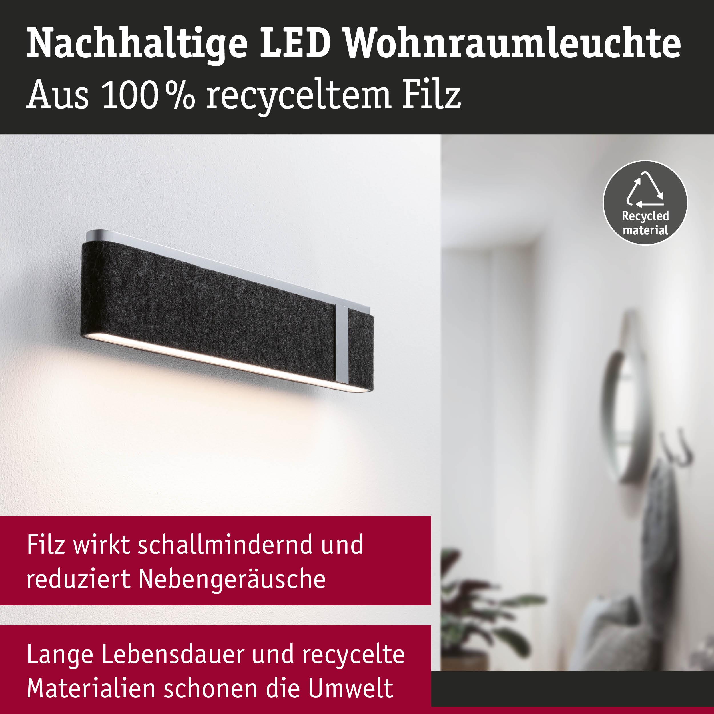 Nachhaltige LED-Wohnraumleuchte aus schwarzem Filz mit schallmindernder Wirkung und Recyclingmaterial