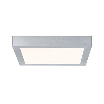 Vierkante LED-plafondlamp van zilverkleurig aluminium met warm wit licht voor woonruimtes