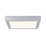 Square LED ceiling light in silver aluminum with warm white light for living spaces