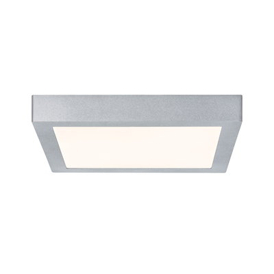 Plafonnier LED carré en aluminium argenté avec lumière blanc chaud pour pièces à vivre