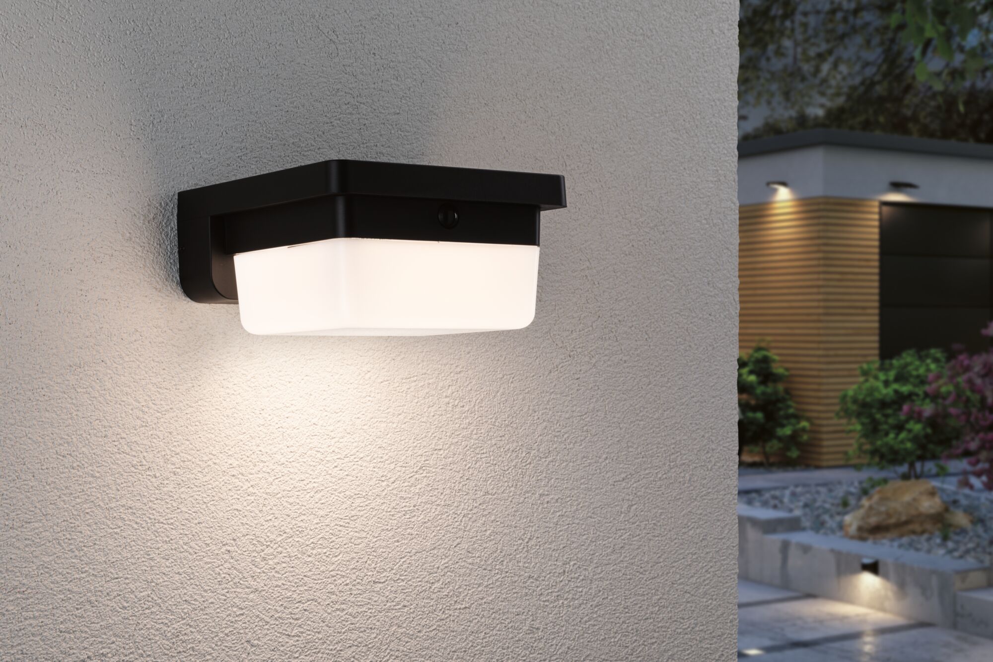 Hybrid Applique d'extérieur LED Isleen House 230V + Solaire IP44 carré 163x163mm 3000K 2,3W 230lm 230V Noir