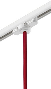 White plastic track adapter with red textile cable for flexible track lighting systems