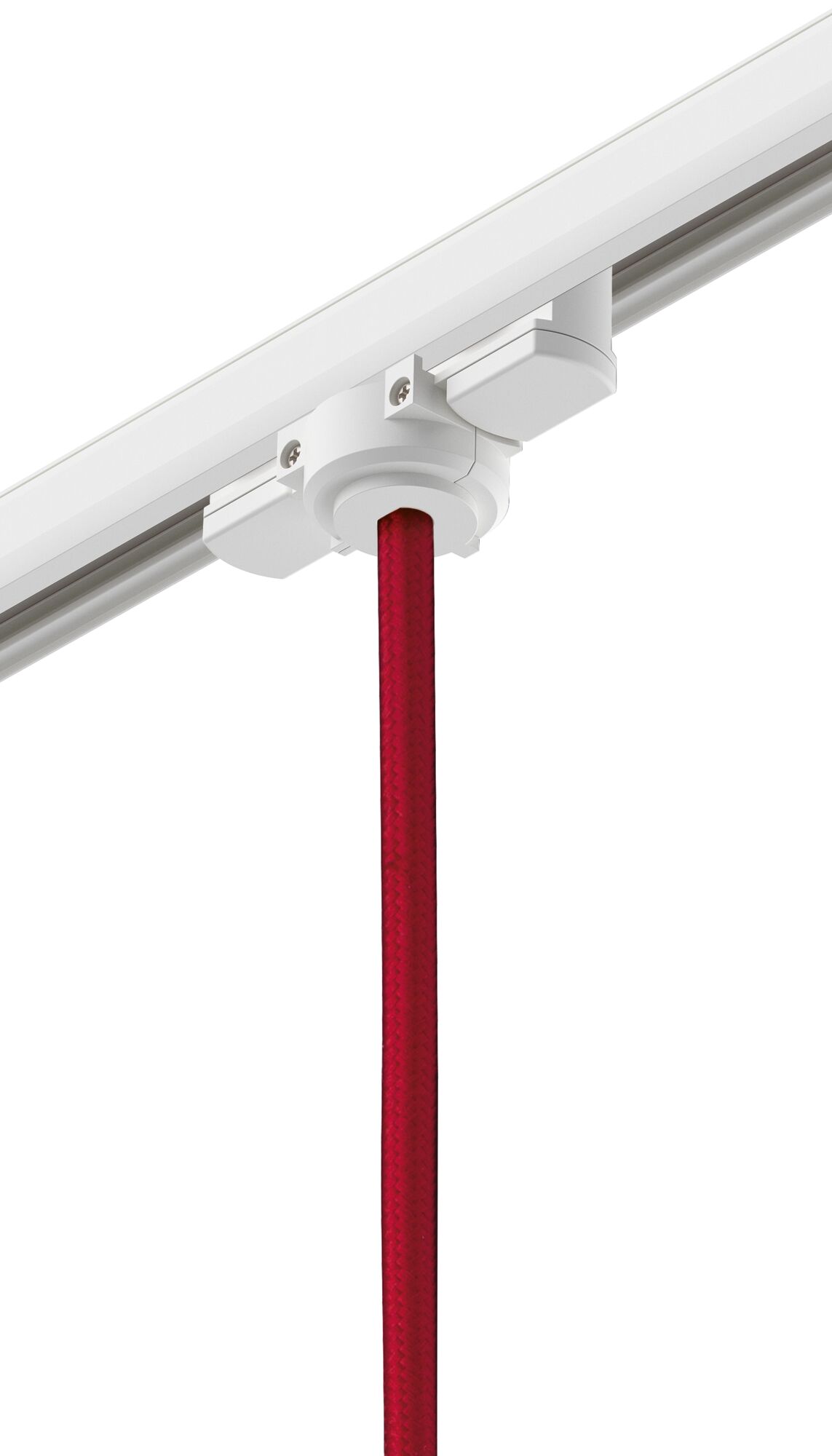 Adaptateur de rail en plastique blanc avec câble textile rouge pour éclairage sur rail flexible