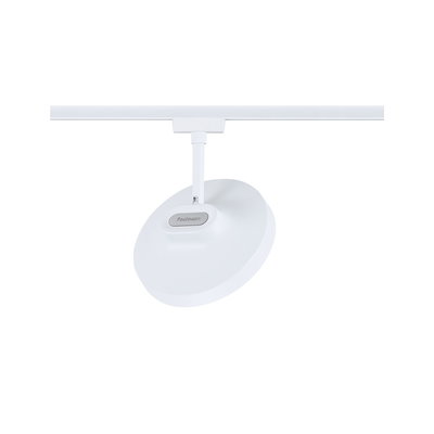 White round metal LED spotlight on track system for flexible room lighting