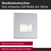 Graue Wandeinbauleuchte mit fest verbautem LED-Modul und warmweißem Licht 2700K für Orientierung