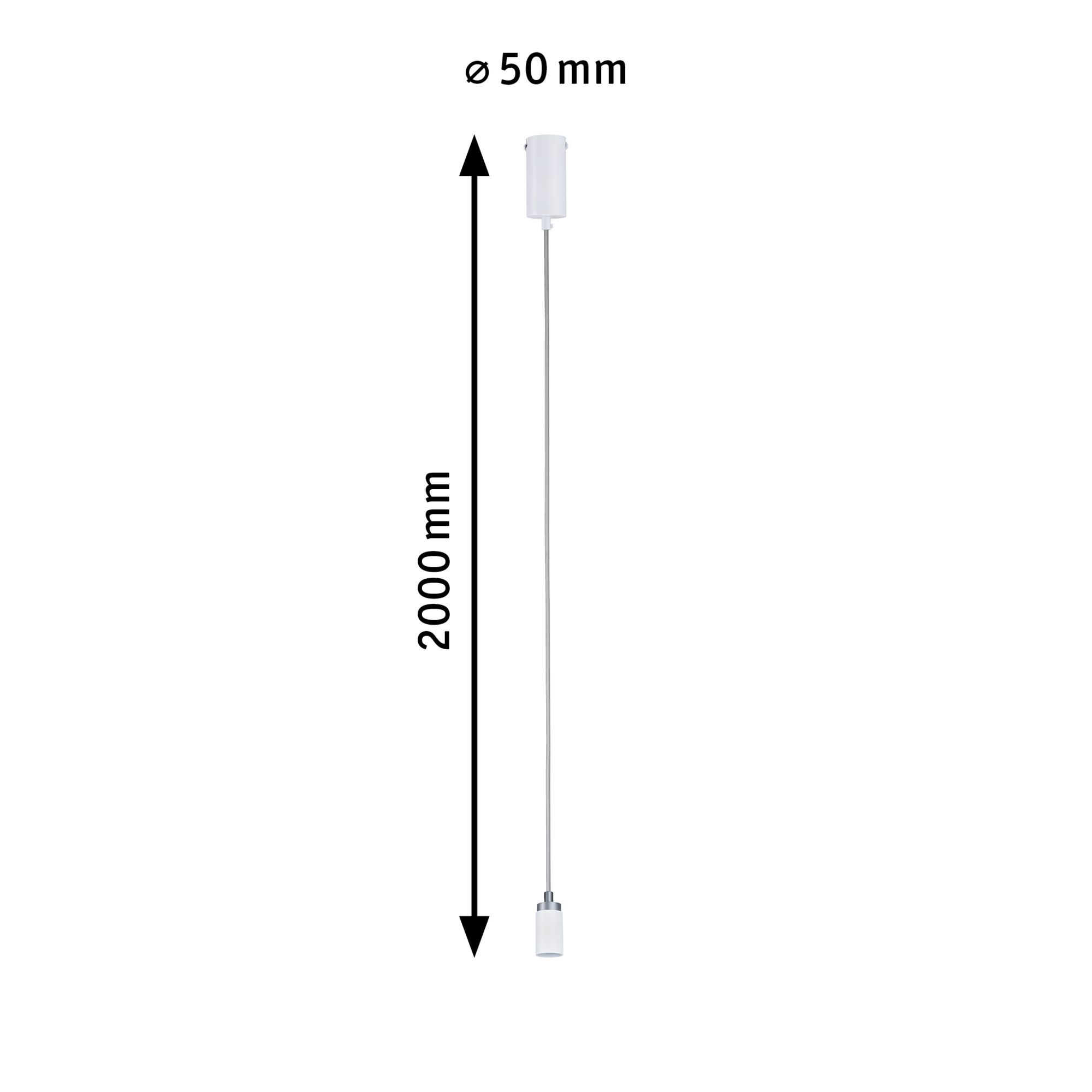 White LED pendant light with 2000 mm length and 50 mm diameter for modern indoor lighting