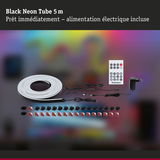 Tube néon noir de 5 m avec télécommande, alimentation et clips de fixation pour éclairage LED