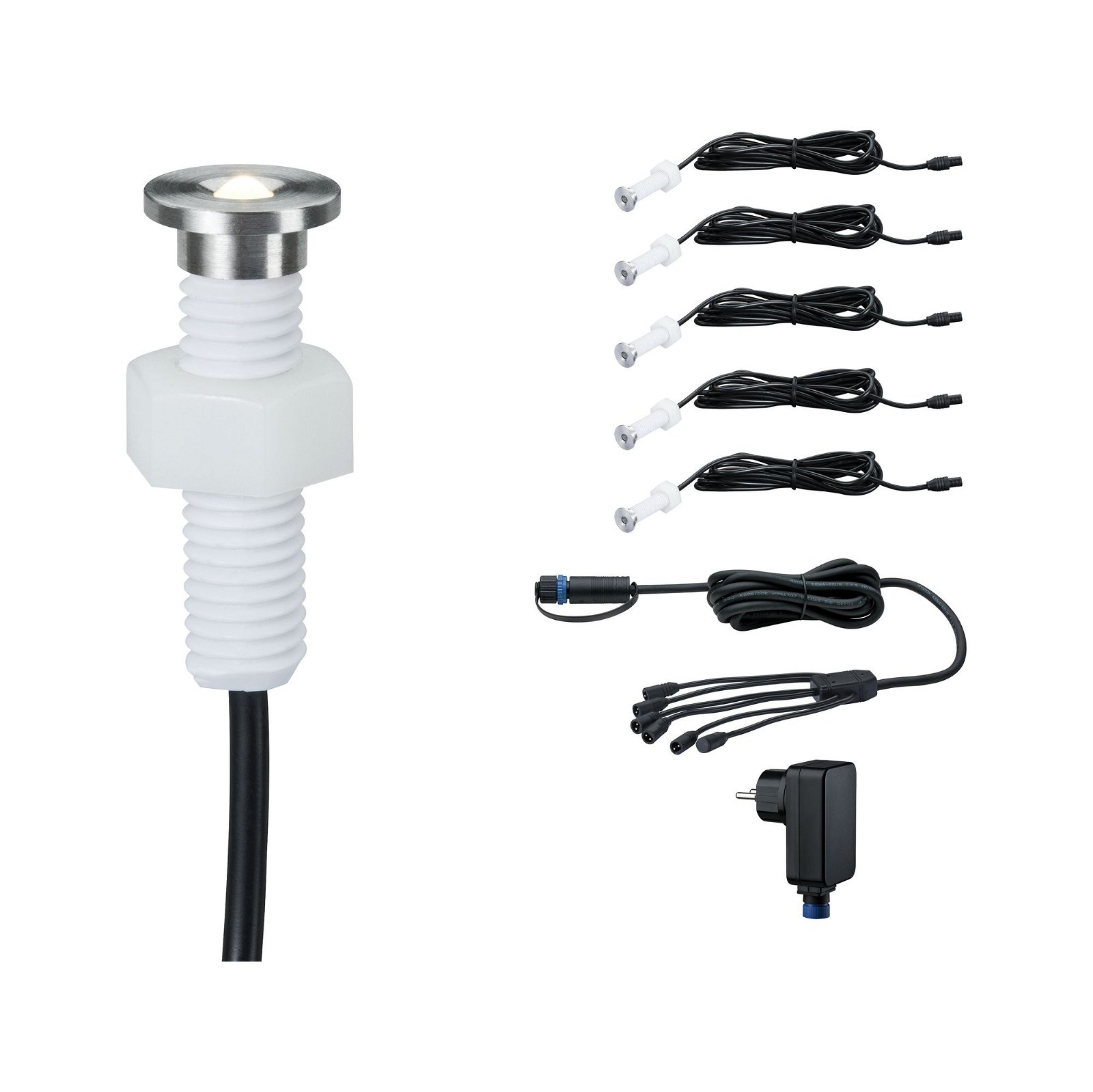Plug & Shine LED-grondinbouwlamp MicroPen II Basisset IP67 3000K 5x0,2W 21VA Zilver