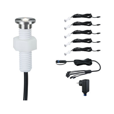 LED recessed spot set with stainless steel and plastic, cables and power supply for indoor lighting