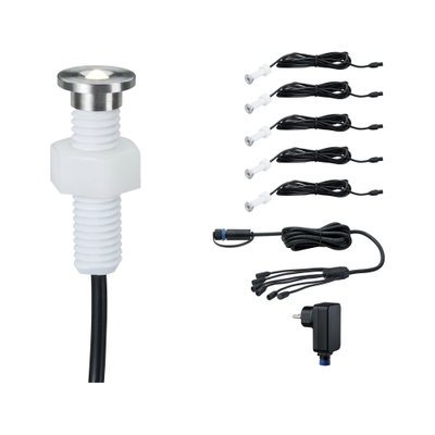 LED-Einbaustrahler Set aus Edelstahl und Kunststoff mit Kabeln und Netzteil für Innenbeleuchtung